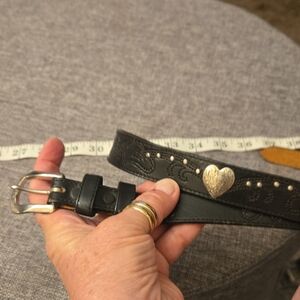 Black Leather Belt with Heart Detail
